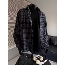 批发2026春季日系<b class='q'>街头</b>格子撞色长袖衬衫男女复古宽松bf风情侣休闲外套