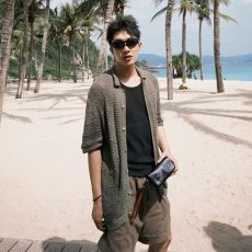 批发美式复古老钱风古巴领衬衫<b class='q'>男</b>2026夏季薄款潮流高级感镂空针织衬衣