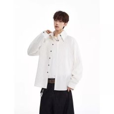 批发条纹纽扣长袖衬衫<b class='q'>男</b>女款设计感国风衬衣2026年春季新上衣情侣