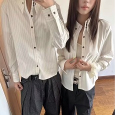 批发2026春装新款翻领洋气经典条纹纯棉衬衫休闲显瘦气质文艺上衣女薄