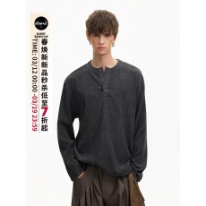 批发老钱风cleanfit肌理感亨利领长袖T恤<b class='q'>男</b>早春季上衣休闲宽松