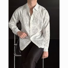 批发日系复古高级感立体镂空长袖衬衫男早春季<b class='q'>设计</b>感痞帅刺绣衬衣外套