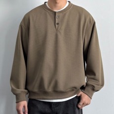 批发2026美式复古华夫格亨利领<b class='q'>卫衣</b>秋季新款男生宽松休闲百搭套头上衣