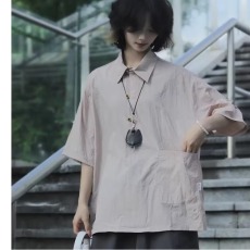 批发Nobodyknows 夏季日系纯色<b class='q'>户外</b>机能轻薄口袋复古套头半袖衬衫短袖