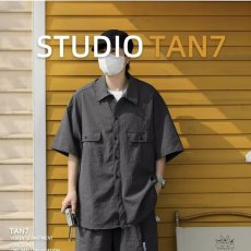 批发简约无品牌复古<b class='q'>短袖</b><b class='q'>衬衫</b>翻领双口袋工装薄款慵懒新款潮流气质日系