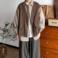 批发秋天日系复古撞色假两件马甲咖色<b class='q'>长袖</b>衬衫男通勤工装衬衣秋季寸衫