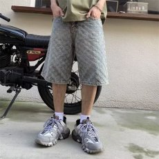 批发抓烂牛仔短裤男夏季薄款直筒五分裤<b class='q'>设计</b>感小众满印潮流休闲中裤潮