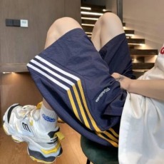 批发藏青色美式短裤男款夏季条纹短裤青少年休闲马裤宽松<b class='q'>运动</b>风五分裤