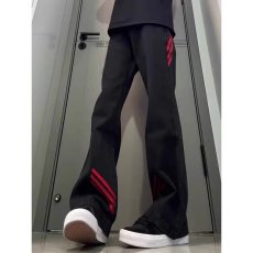 批发美式复古拼色条纹<b class='q'>牛仔裤</b>男小众设计感显瘦长裤ins潮牌高街直筒裤