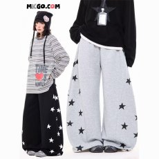 批发美式复古撞色星星弯刀卫裤男女爵士舞宽松阔腿裤休闲裤<b class='q'>设计</b>感