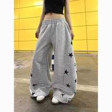 批发大码胖mm美式高街星星印花弯刀阔腿裤女秋冬<b class='q'>设计</b>感小众宽松拖地裤