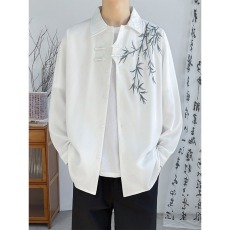 批发春秋季新款韩版潮流刺绣长袖衬衫男士宽松休闲<b class='q'>百搭</b>衬衣外套上衣服