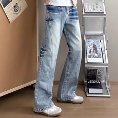 批发美式高街闪电纹微喇牛仔裤男春秋新款百搭cleanfit<b class='q'>修身</b>显瘦直筒裤