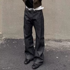 批发2026美式高街复古水洗修身微喇<b class='q'>牛仔裤</b>男潮牌百搭休闲拖地长裤子