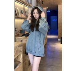 批发复古牛仔外套女2025春季新品高级感<b class='q'>大码</b>宽松休闲百搭牛仔夹克上衣