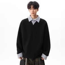 批发假两件翻领卫衣男春秋季美式潮牌宽松学生POLO衫拼接上衣休闲<b class='q'>外套</b>