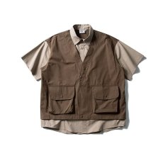 批发日系复古假两件拼接短袖衬衫男夏季情侣山系潮牌宽松<b class='q'>休闲</b>小众衬衣