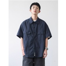 批发工装短袖衬衫夏季男士<b class='q'>休闲</b>百搭半袖衬衣宽松上衣外套凹凸格子纹路