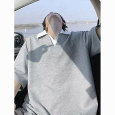 批发假两件<b class='q'>衬衫</b>领<b class='q'>短袖</b>T恤男款夏季潮牌高级感polo领痞帅宽松凉感半袖