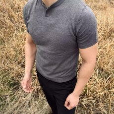 批发复古亨利领华夫格肌理针织短袖T恤男款夏季透气<b class='q'>休闲</b>上衣