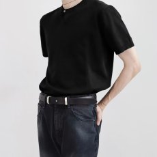 批发时尚复古亨利领华夫格肌理针织短袖T恤男款夏季透气<b class='q'>休闲</b>上衣