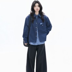 批发2026<b class='q'>新款</b>潮牌春季格子假两件拼接长袖衬衫宽松<b class='q'>情侣</b><b class='q'>休闲</b>百搭衬衣