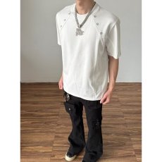 批发小众拼接解构<b class='q'>设计</b>t恤男夏季痞帅高级感垫肩短袖重磅cleanfit半袖