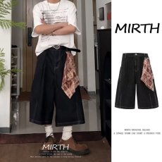 批发七分裤男女夏季新款美式复古可拆卸方巾直筒阔腿设计感牛仔短裤潮