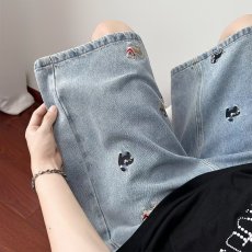 批发腊肠狗刺绣牛仔短裤男夏季薄款宽松直筒水洗中裤情侣潮牌5五分裤