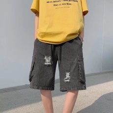 批发破洞牛仔短裤男夏季潮牌工装裤子潮流宽松五分裤设计感小众大裤衩