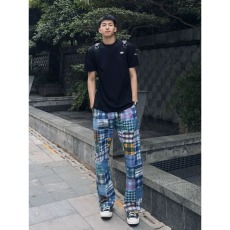 批发美式百家布彩色格子裤男款秋季垂感速干运动裤子宽松直筒休闲<b class='q'>长裤</b>