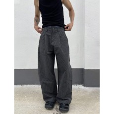 批发大葱复古格纹老钱风休闲裤男<b class='q'>女</b>夏季顺抗皱宽松通勤休闲弯刀<b class='q'>长裤</b>