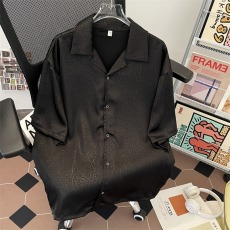 批发cleanfit夏季醋酸混纺冰丝垂坠雾面仿皮纹理短袖衬衫<b class='q'>男</b>古巴领衬衣