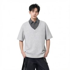 批发2026<b class='q'>新款</b>夏季拼接假两件短袖POLO衫男女潮牌宽松<b class='q'>情侣</b><b class='q'>休闲</b>百搭T恤