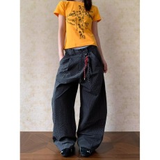 批发弯刀阔腿格子休闲裤<b class='q'>女</b>夏直筒感宽松黑格纹休闲<b class='q'>长裤</b>男<b class='q'>女</b>