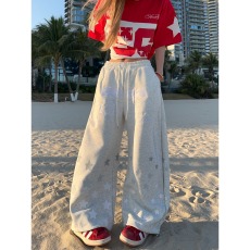 批发BCRA美式复古星星字母刺绣卫裤男<b class='q'>女</b>春季宽松休闲直筒阔腿弯刀<b class='q'>长裤</b>