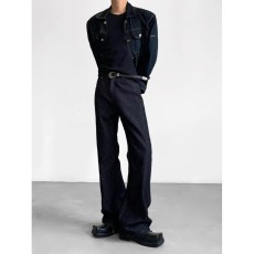 批发荆棘刺绣美式复古老钱风黑色原牛微喇牛仔裤男<b class='q'>女</b>宽松直筒<b class='q'>长裤</b>