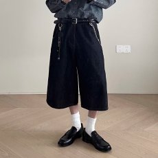 批发美式复古牛仔短裤男潮牌高级感小众宽松休闲阔腿七分裤夏季新款