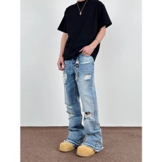 批发水洗做旧微喇叭猫须破洞牛仔裤复古美式日常通勤<b class='q'>长裤</b>青少年风格