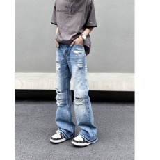 批发新款男高个子<b class='q'>牛仔裤</b>高街美式复古水洗乞丐破洞男潮牌痞帅宽松