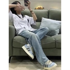 批发牛仔裤男<b class='q'>女</b>款美式高街浅色vibe风直筒裤痞帅微喇水洗<b class='q'>长裤</b>子潮时尚