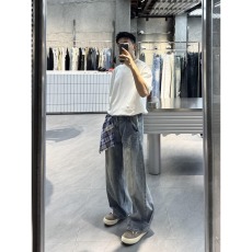 批发美式潮牌宽松复古弯刀牛仔裤男cleanfit高街设计感拖地<b class='q'>长裤</b>香蕉裤