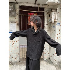 批发SANBAI 叁佰新中式国风唐装衬衫<b class='q'>男装</b>秋季黑色订婚外套长袖上衣