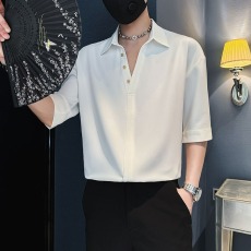 批发夏季薄款上衣<b class='q'>韩版</b>宽松休闲短袖<b class='q'>衬衫</b> <b class='q'>男</b>士潮流高级垂感免烫<b class='q'>衬衣</b>潮