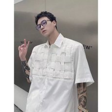 批发编织短袖<b class='q'>衬衫</b><b class='q'>男</b>士<b class='q'>韩版</b>潮流帅气<b class='q'>衬衣</b><b class='q'>男</b>小众设计感上衣<b class='q'>男</b>友夏季薄款