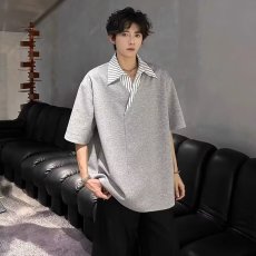 批发黑色设计感假两件头短袖女2026年春季新款百搭<b class='q'>宽松</b>显瘦条纹<b class='q'>衬衫</b>