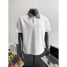 批发美式复古千鸟格短袖T恤男夏季新款宽松百搭polo衫翻领半袖上衣ins