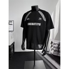 批发美式潮流机车风短袖t恤男夏季潮牌hiphop上衣拼接条纹印花半袖衫