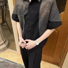 批发小众设计感扎染拼色复古短袖<b class='q'>衬衫</b>男款潮流撞色高级感<b class='q'>宽松</b>休闲外套