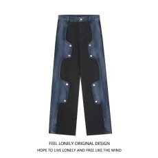 批发美式高街设计感工装<b class='q'>牛仔裤</b>男春秋款复古高腰直筒宽松<b class='q'>显瘦</b>阔腿裤子